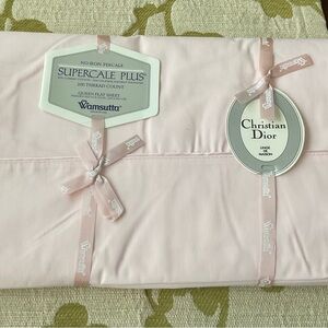 Christian Dior Sheets Supercale Plus 200 Count Queen Flat Sheet Pink Cotton NWT